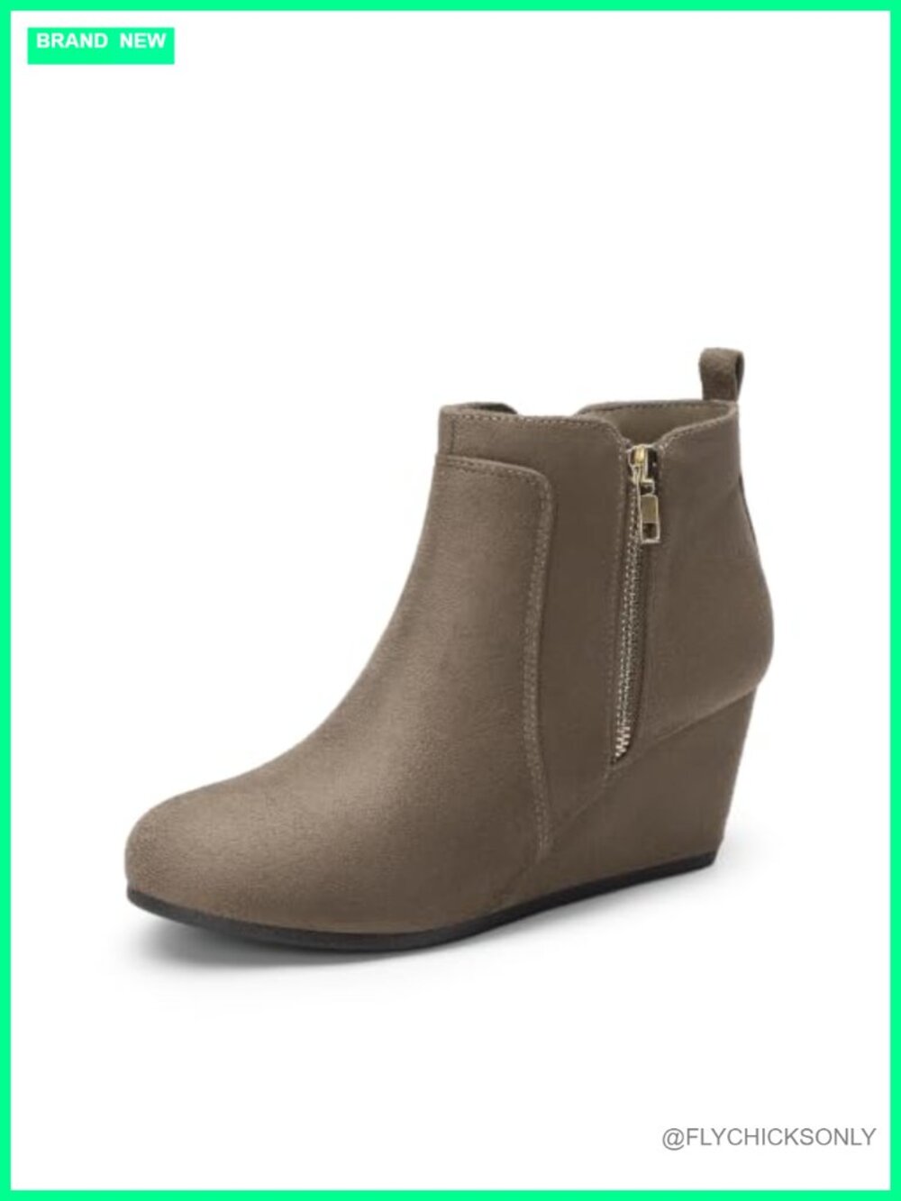 Women's Suede Low Wedge Ankle Boots Side Zip Cushioned Comfort Booties